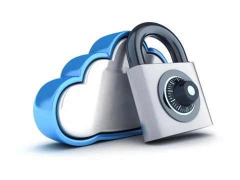 Abstract cloud storage and lock on white background. 3d illustration Stock Illustration