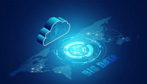 Abstract cloud technology with big data and interface concept Connection by c Иллюстрация