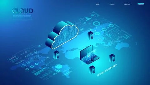 Abstract cloud technology with notebook and interface concept Connection by c Иллюстрация