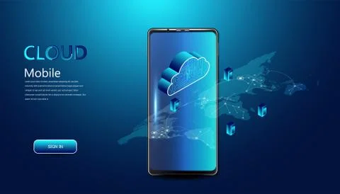 Abstract cloud technology with smartphone and interface concept Connection by Иллюстрация