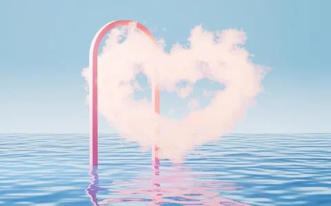 Abstract cloud on the water surface, water surface background, 3d rendering. Illustrazione stock