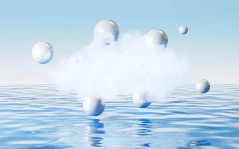 Abstract cloud on the water surface, water surface background, 3d rendering. Illustrazione stock