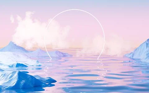 Abstract cloud on the water surface, water surface background, 3d rendering. イラスト素材