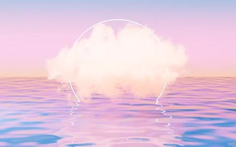 Abstract cloud on the water surface, water surface background, 3d rendering. 스톡 일러스트