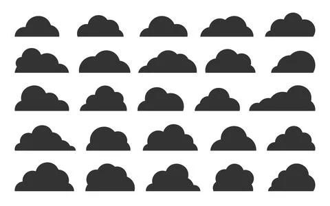 Abstract clouds black flat icon set on white Stock Illustration