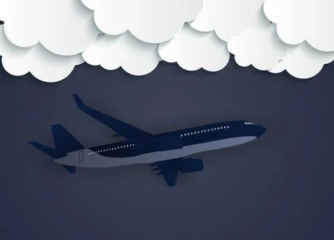 Abstract Clouds with flying realistic 3D airplane Vector Illustration Illustrazione stock