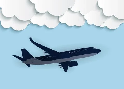 Abstract Clouds with flying realistic 3D airplane Vector Illustration Ilustración de archivo