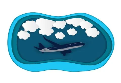 Abstract Clouds with flying realistic 3D airplane Vector Illustration Stock Illustration