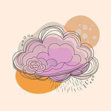 Abstract cloudscape with a whimsical cloud rain and sun rendered in soft pas Illustrazione stock