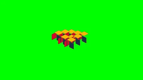 Abstract cluster of geometric colored blocks on a vibrant green background Stock Footage 340904964