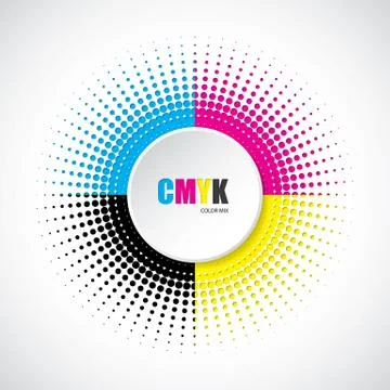Abstract cmyk halftone background with 3d button Illustrazione stock