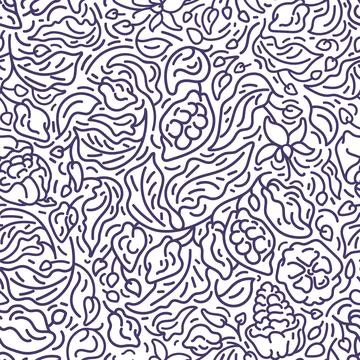 Abstract cocao seamless pattern Linear tree, fruit Stock Illustration