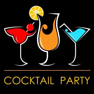 Abstract cocktail logo with three different glasses on a dark background Stock Illustration