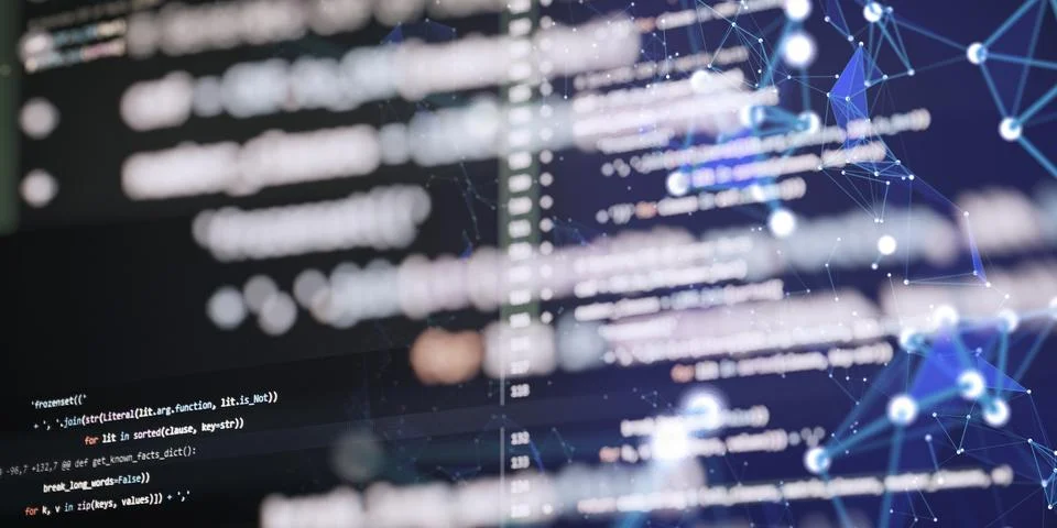 Abstract code and digital network connectivity 库存照片