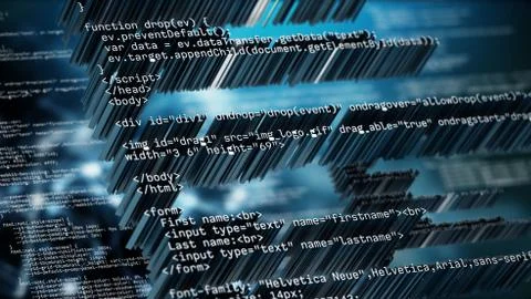 Abstract code background with blue color tones. 3D illustration Stock Illustration