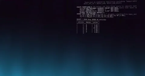 Abstract coding activities with MySQL and Python Stock Footage 145955473