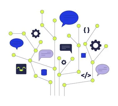 Abstract coding and communication network 2D cartoon object Stock Illustration