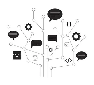Abstract coding and communication network 2D line object Stock Illustration