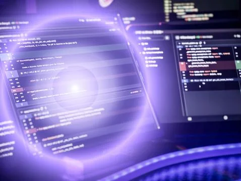 Abstract coding interface with glowing digital effect Stock Photos