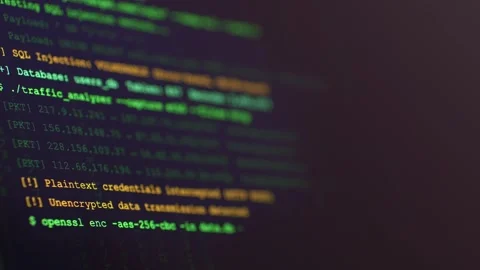 Abstract coding interface with green symbols, symbolizing cyber defense Video stock 332810709