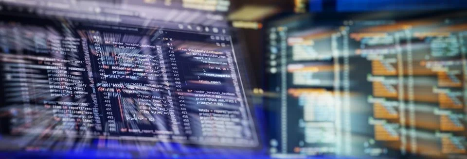 Abstract Coding Workspace With Source Code, Software Engineering, Data Proces Fotos Stock