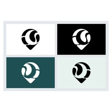 Abstract Coffee Bean Map Pin Logo Design Set Stock Illustration