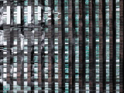 Abstract collage of black and cyber green paper strips Stock Illustration
