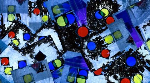 Abstract collage with colored circles and glass objects Stock Illustration