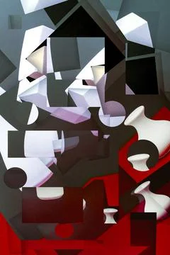 Abstract collage with different shapes and a white vase Stock Illustration