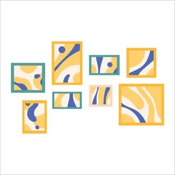 Abstract collage of paintings on the wall isolated on white. Stock Illustration