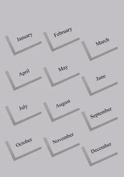 Abstract collage of sheets of paper with the names of the months Stock Illustration
