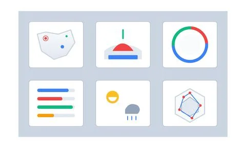 Abstract collection of colorful data visualization icons and dashboard inte.. Illustrazione stock