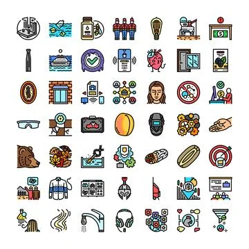 Abstract collection of diverse icon concepts and themes Stock Illustration