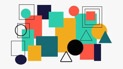 Abstract collection of overlapping geometric shapes in colors with graphic .. Stock Illustration