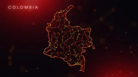 Abstract Colombia Map Digital Network Background With Red And Orange Plexus.. Stockillustratie