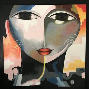Abstract Colombian Painting, Culture Picture of Woman with big eyes 2 Stock Illustration