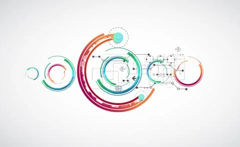 Abstract color background with various technological elements. Stock Illustration