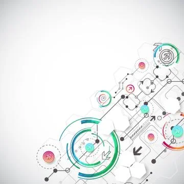 Abstract color background with various technological elements. Stock Illustration