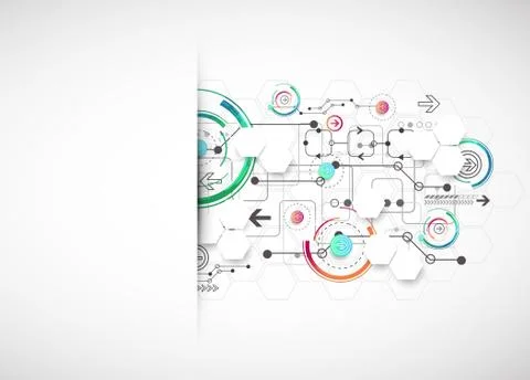 Abstract color background with various technological elements. 스톡 일러스트