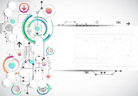 Abstract color background with various technological elements. Stock Illustration