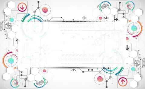 Abstract color background with various technological elements. Illustrazione stock