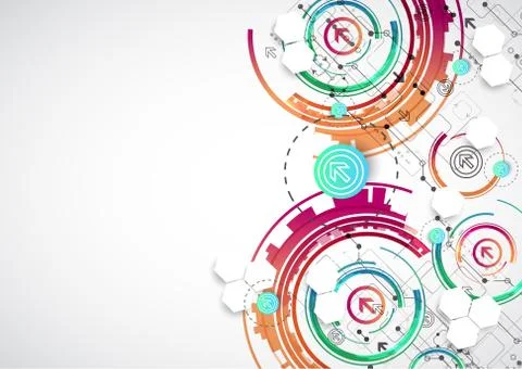 Abstract color background with various technological elements. Stock Illustration