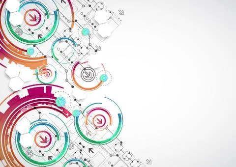 Abstract color background with various technological elements. Stock Illustration