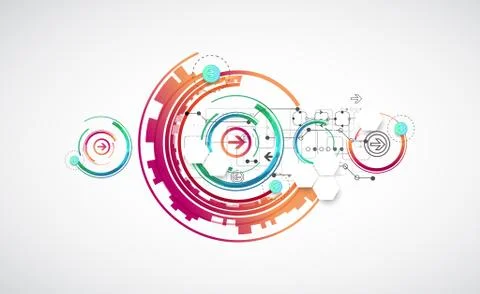 Abstract color background with various technological elements. Stock Illustration