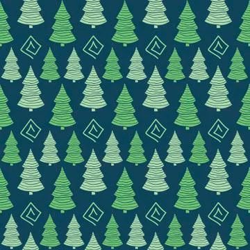 Abstract Color  Christmas green tree seamless pattern Stock Illustration