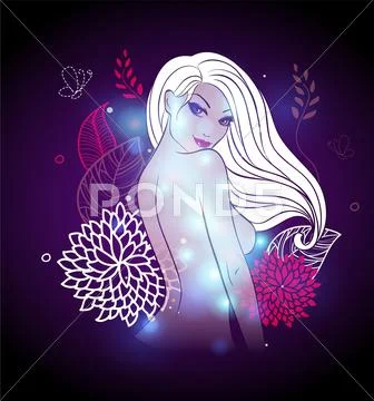 Abstract color glowing background with girl Stock Illustration