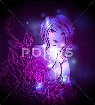 Abstract color glowing background with girl Stock Illustration