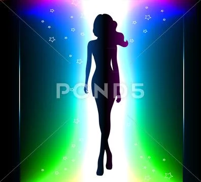 Abstract color glowing background with girl Stock Illustration