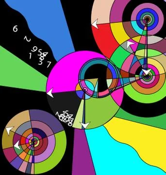 Abstract color image of crazy time discks ans waves Stock Illustration
