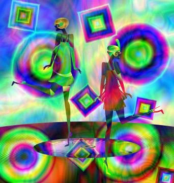 Abstract color image of two girls dancing Stock Photos